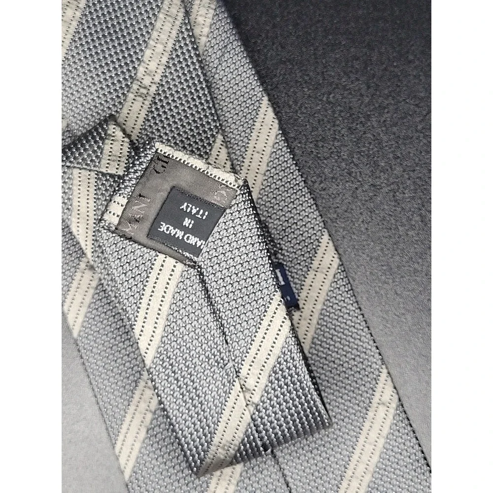 Vintage Giorgio Armani Classico Tie Grey Stripe 100% Silk Handmade Italy
